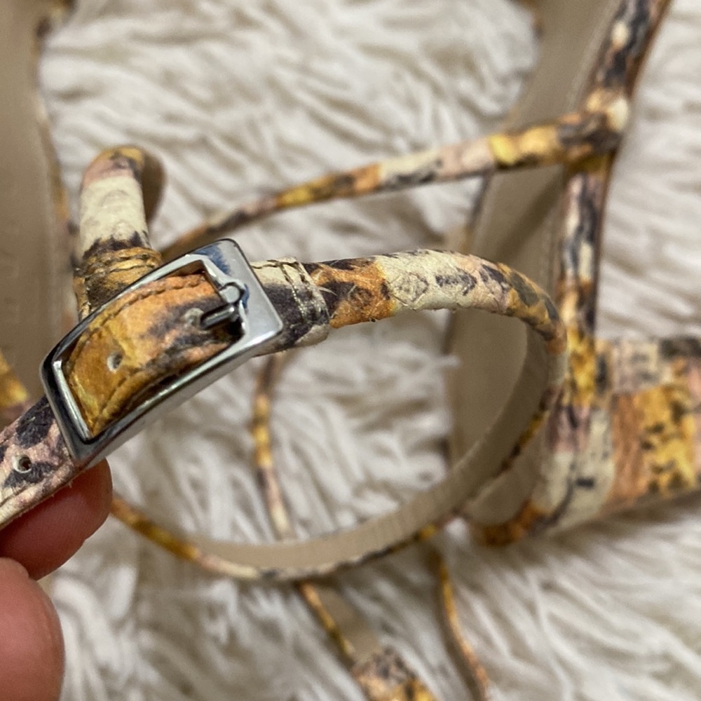 Sandro Ankle wrap around Maeva Yellow Brown snake-effect leather sandal 8 Animal - Picture 9 of 11